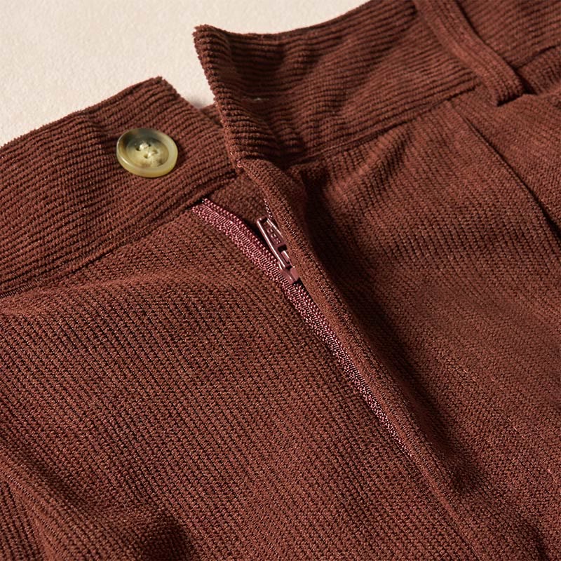 Pantaloni harem a vita alta con tasche e cerniera in velluto a coste tinta unita Buddha Stones Commute da donna - image 4