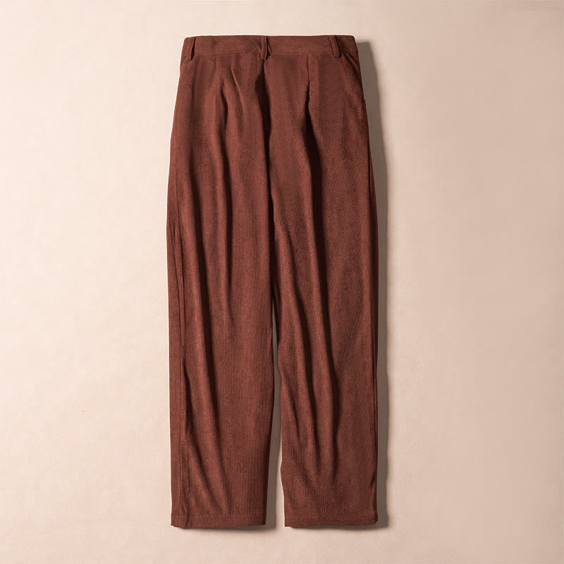 Pantaloni harem a vita alta con tasche e cerniera in velluto a coste tinta unita Buddha Stones Commute da donna - image 1