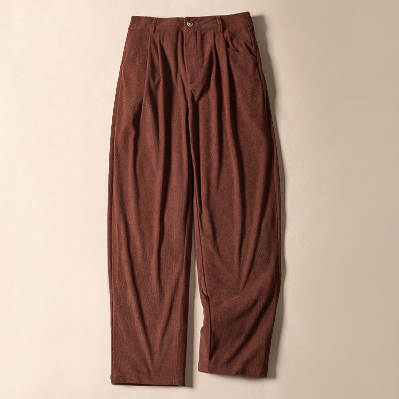 Pantaloni harem a vita alta con tasche e cerniera in velluto a coste tinta unita Buddha Stones Commute da donna - Rosso scuro - US12, UK/AU16, EU44 (XL) - image 0