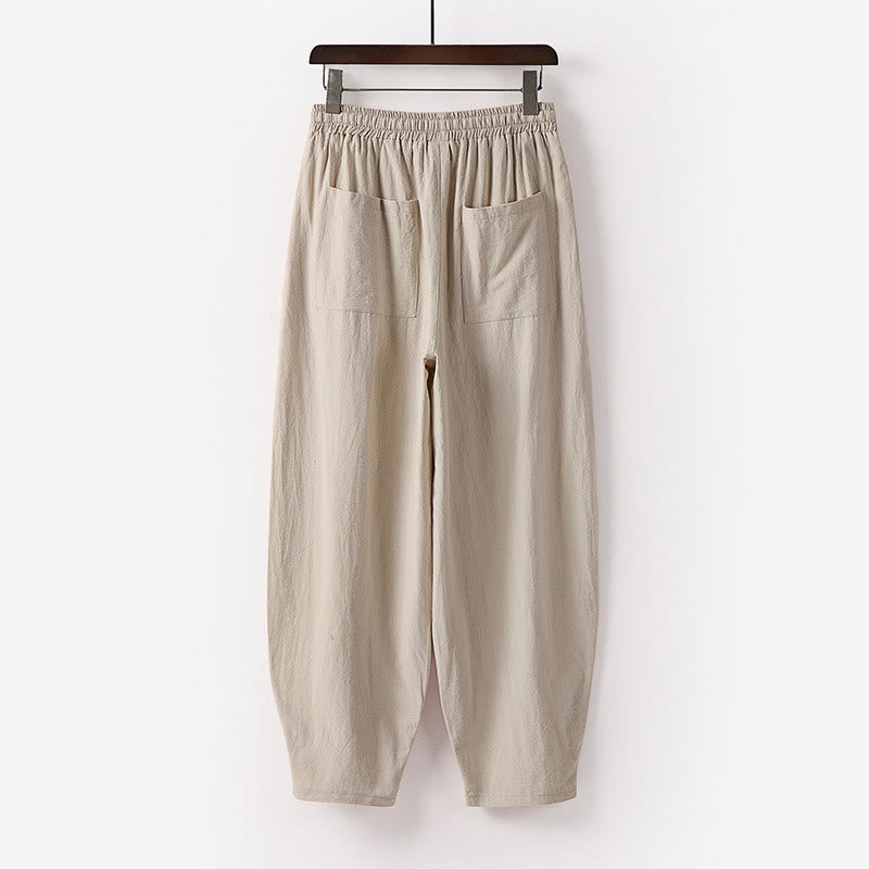 Pantaloni harem da uomo alla caviglia con coulisse e tasche, tinta unita, Buddha Stones, primavera-autunno - image 1