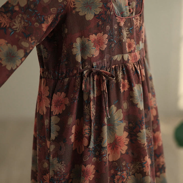 Abito midi in cotone a maniche lunghe con motivo floreale Buddha Stones e tasche - image 8