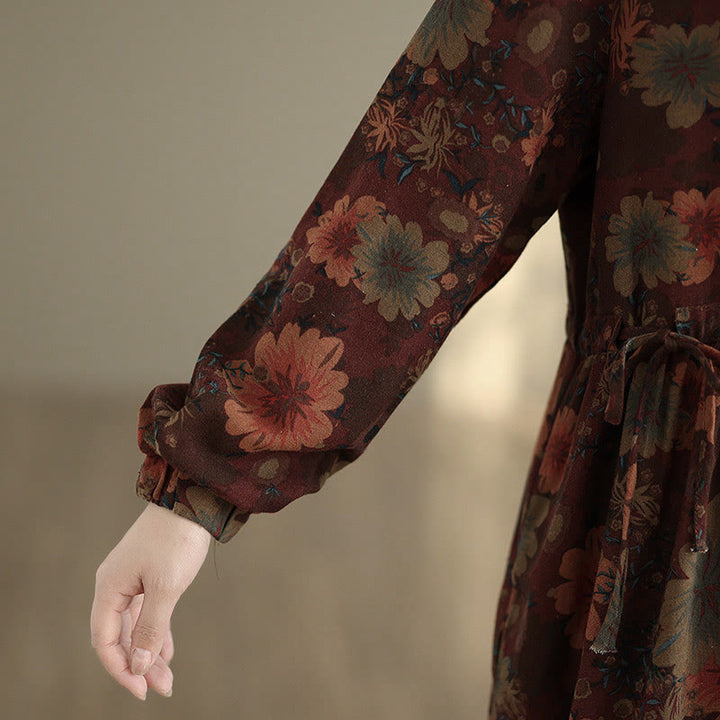 Abito midi in cotone a maniche lunghe con motivo floreale Buddha Stones e tasche - image 10