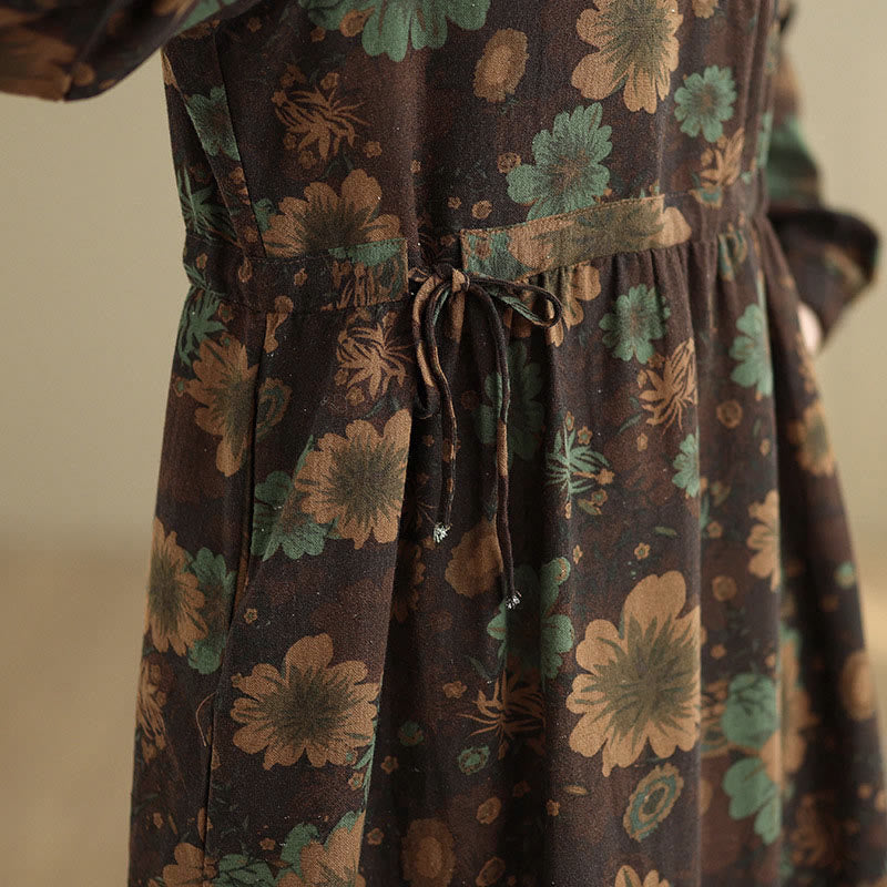 Abito midi in cotone a maniche lunghe con motivo floreale Buddha Stones e tasche - image 21