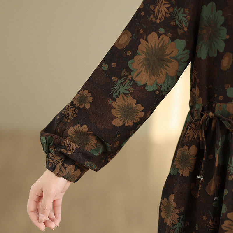 Abito midi in cotone a maniche lunghe con motivo floreale Buddha Stones e tasche - image 23