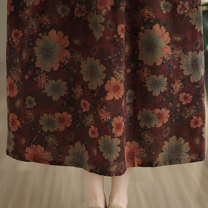 Abito midi in cotone a maniche lunghe con motivo floreale Buddha Stones e tasche - image 11