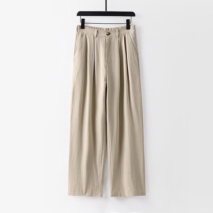Pantaloni da uomo in cotone e lino con tasche, modello Buddha Stones, modello primavera-autunno, gamba dritta e tinta unita - Beige - US/UK/AU54, EU64 (9XL) - image 0