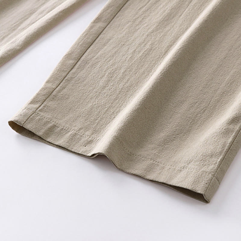 Pantaloni da uomo in cotone e lino con tasche, modello Buddha Stones, modello primavera-autunno, gamba dritta e tinta unita - image 7