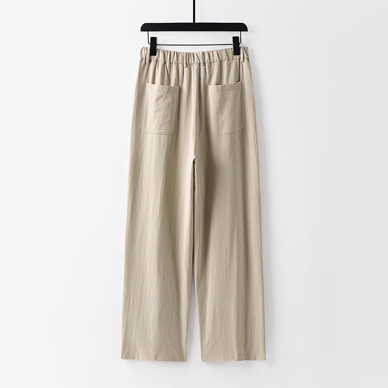 Pantaloni da uomo in cotone e lino con tasche, modello Buddha Stones, modello primavera-autunno, gamba dritta e tinta unita - image 1