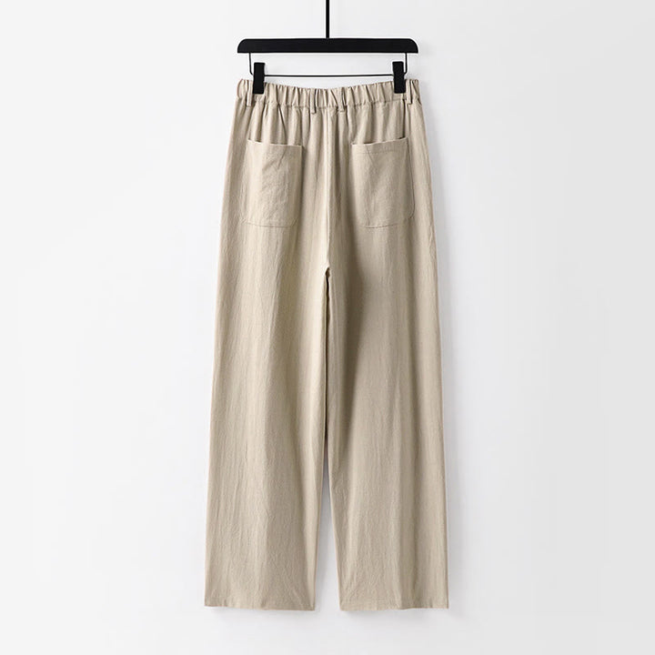 Pantaloni da uomo in cotone e lino con tasche, modello Buddha Stones, modello primavera-autunno, gamba dritta e tinta unita - image 1