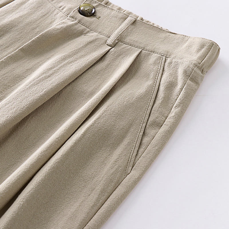 Pantaloni da uomo in cotone e lino con tasche, modello Buddha Stones, modello primavera-autunno, gamba dritta e tinta unita - image 4