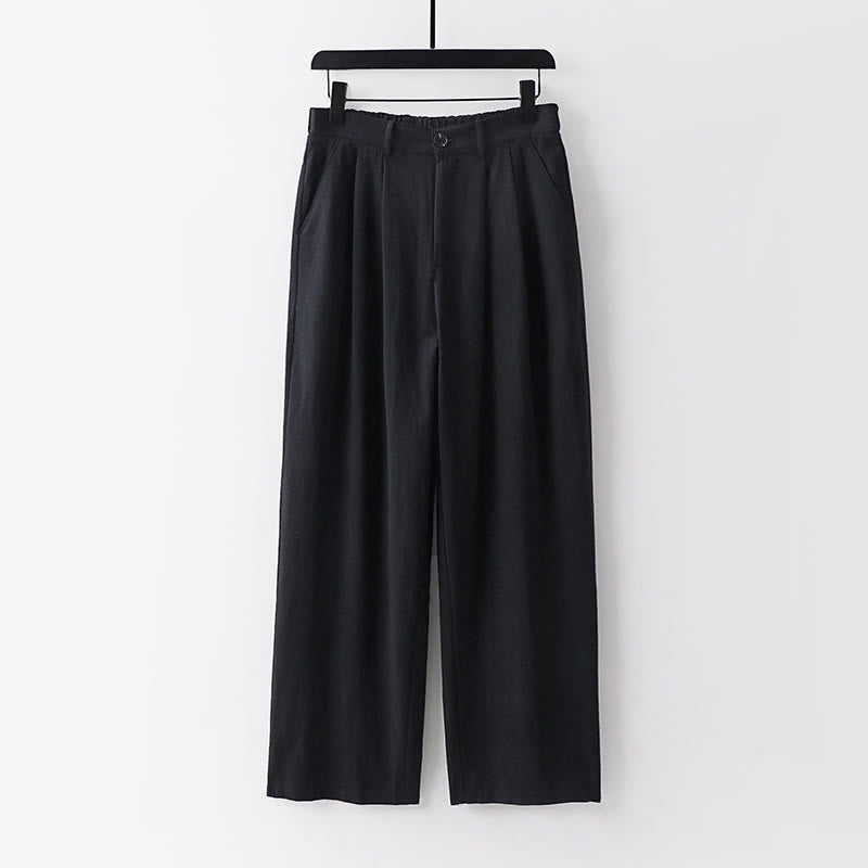 Pantaloni da uomo in cotone e lino con tasche, modello Buddha Stones, modello primavera-autunno, gamba dritta e tinta unita - Nero - US/UK/AU54, EU64 (9XL) - image 10