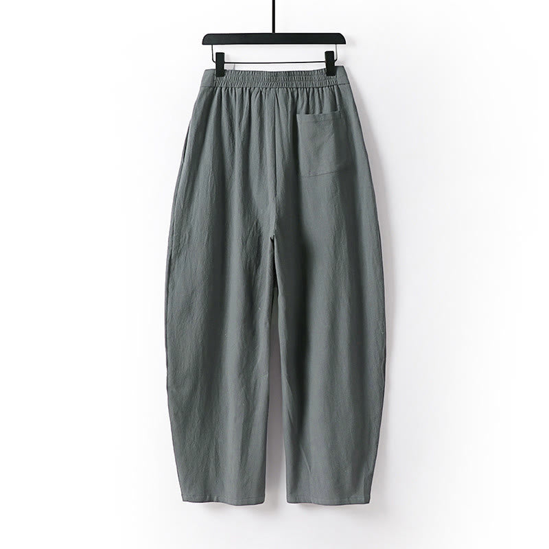 Pantaloni da uomo in cotone e lino con tasche, modello Buddha Stones, gamba dritta e cerniera - image 1