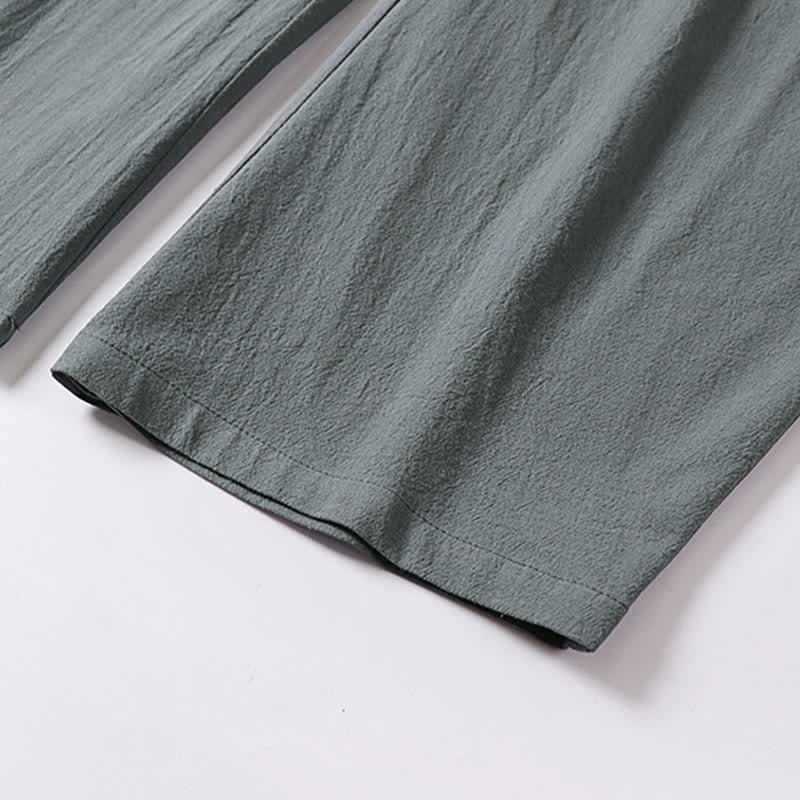 Pantaloni da uomo in cotone e lino con tasche, modello Buddha Stones, gamba dritta e cerniera - image 8