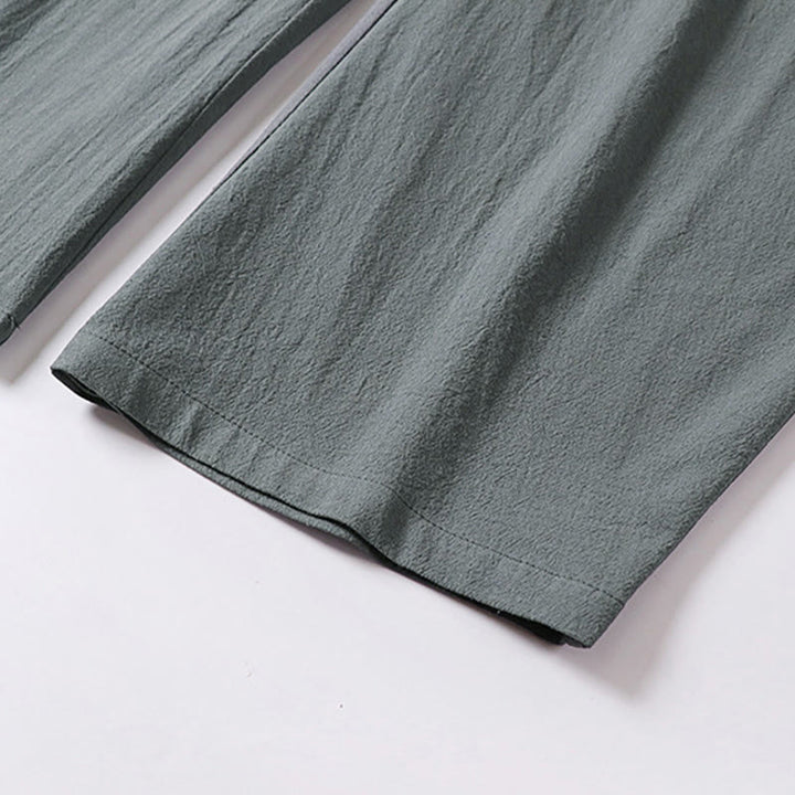 Pantaloni da uomo in cotone e lino con tasche, modello Buddha Stones, gamba dritta e cerniera - image 8