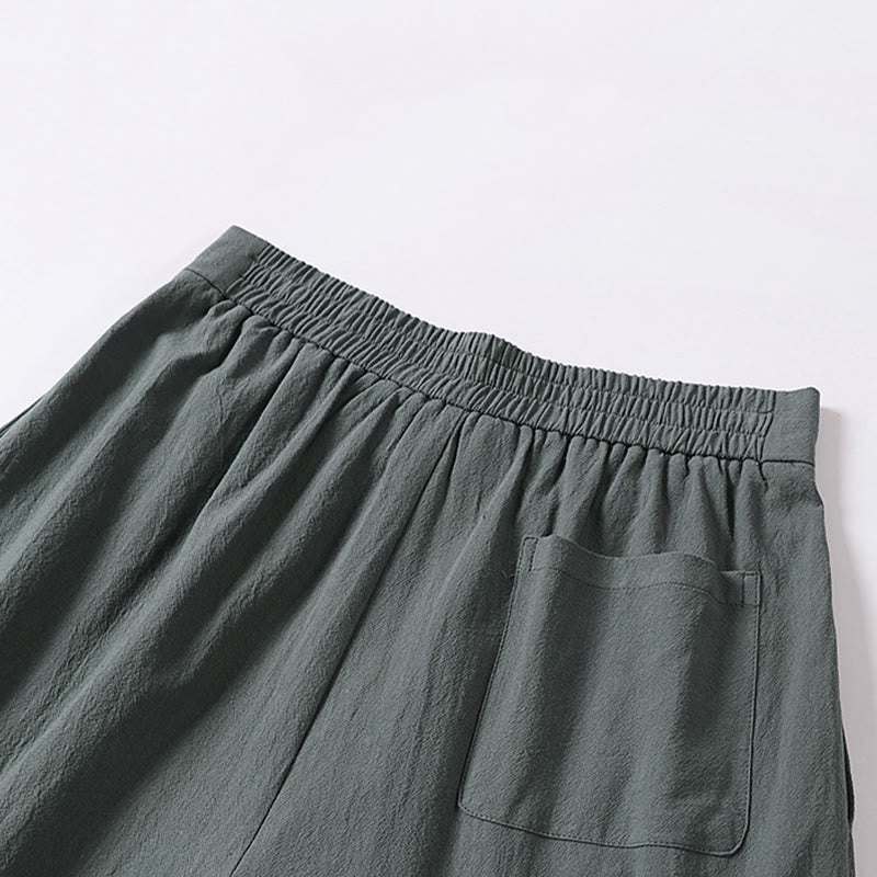 Pantaloni da uomo in cotone e lino con tasche, modello Buddha Stones, gamba dritta e cerniera - image 6