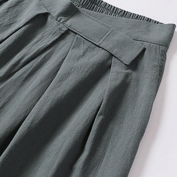 Pantaloni da uomo in cotone e lino con tasche, modello Buddha Stones, gamba dritta e cerniera - image 3