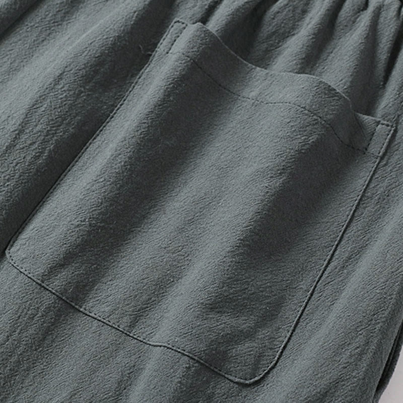 Pantaloni da uomo in cotone e lino con tasche, modello Buddha Stones, gamba dritta e cerniera - image 7