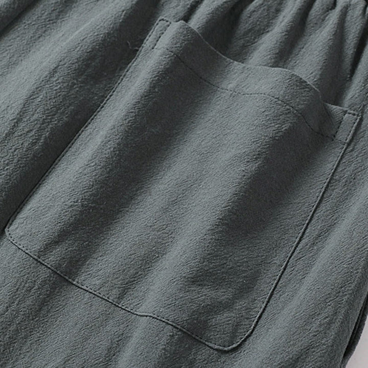 Pantaloni da uomo in cotone e lino con tasche, modello Buddha Stones, gamba dritta e cerniera - image 7
