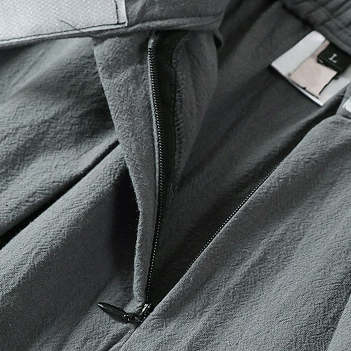 Pantaloni da uomo in cotone e lino con tasche, modello Buddha Stones, gamba dritta e cerniera - image 5