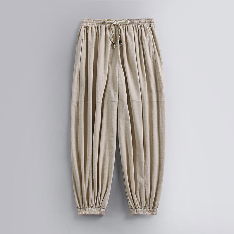Pantaloni da uomo in cotone e lino con coulisse, alla caviglia, affusolati, con tasche, modello Buddha Stones - Beige - US/UK/AU54, EU64 (9XL) - image 3