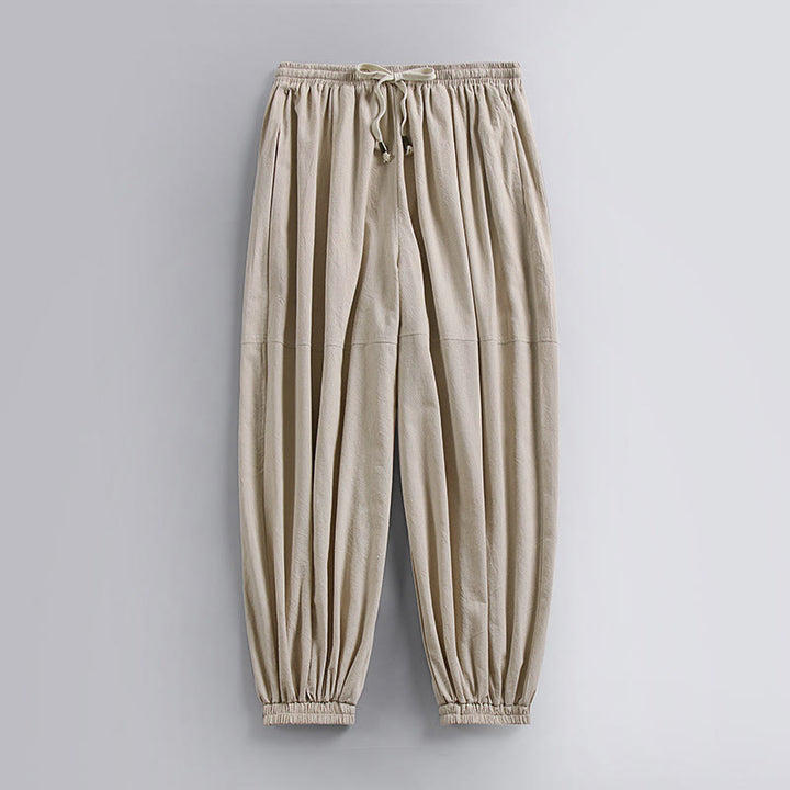 Pantaloni da uomo in cotone e lino con coulisse, alla caviglia, affusolati, con tasche, modello Buddha Stones - Beige - US/UK/AU54, EU64 (9XL) - image 3
