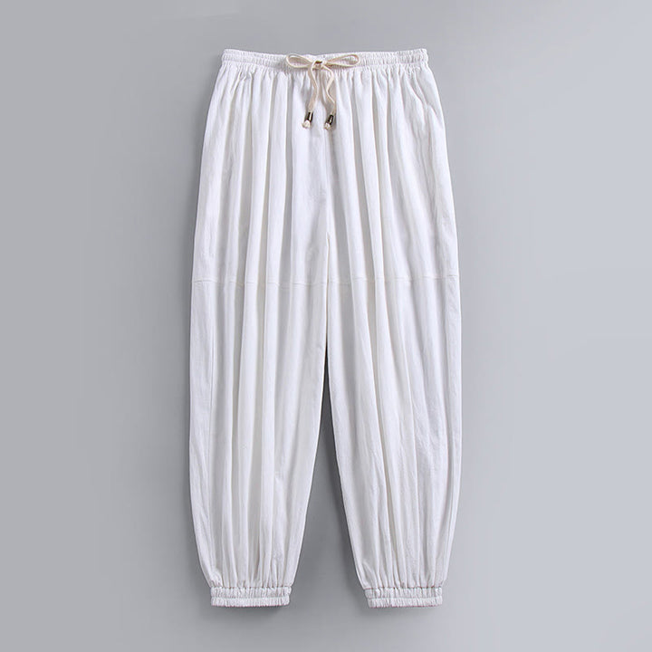Pantaloni da uomo in cotone e lino con coulisse, alla caviglia, affusolati, con tasche, modello Buddha Stones - Bianco - US/UK/AU54, EU64 (9XL) - image 4