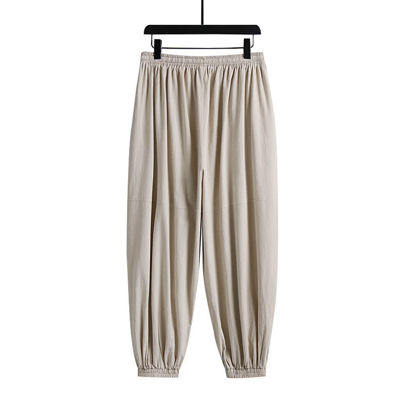 Pantaloni da uomo in cotone e lino con coulisse, alla caviglia, affusolati, con tasche, modello Buddha Stones - image 5
