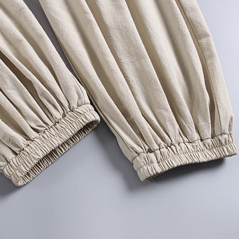 Pantaloni da uomo in cotone e lino con coulisse, alla caviglia, affusolati, con tasche, modello Buddha Stones - image 8