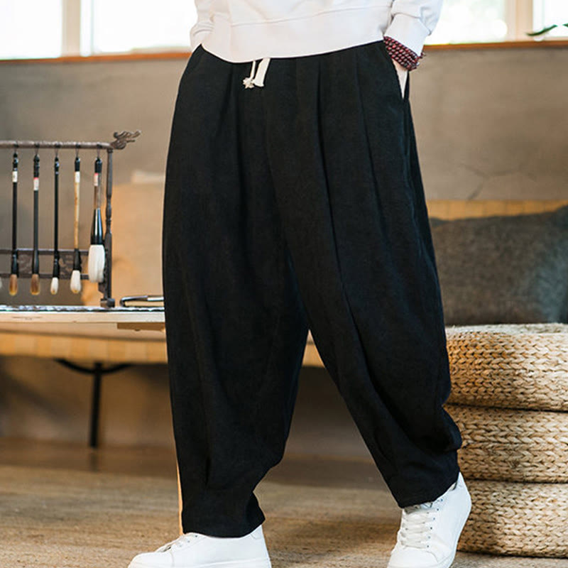 Pantaloni harem da uomo in velluto a coste con fodera in pile, stile retrò, con tasche, modello Buddha Stones - image 41