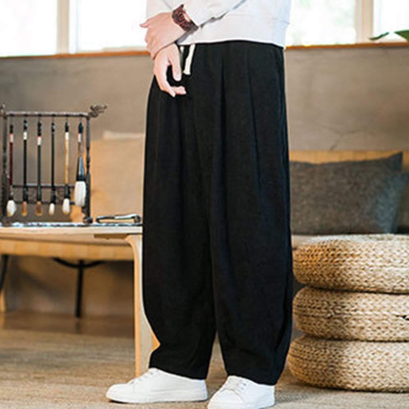 Pantaloni harem da uomo in velluto a coste con fodera in pile, stile retrò, con tasche, modello Buddha Stones - image 38