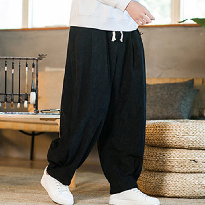 Pantaloni harem da uomo in velluto a coste con fodera in pile, stile retrò, con tasche, modello Buddha Stones - image 39