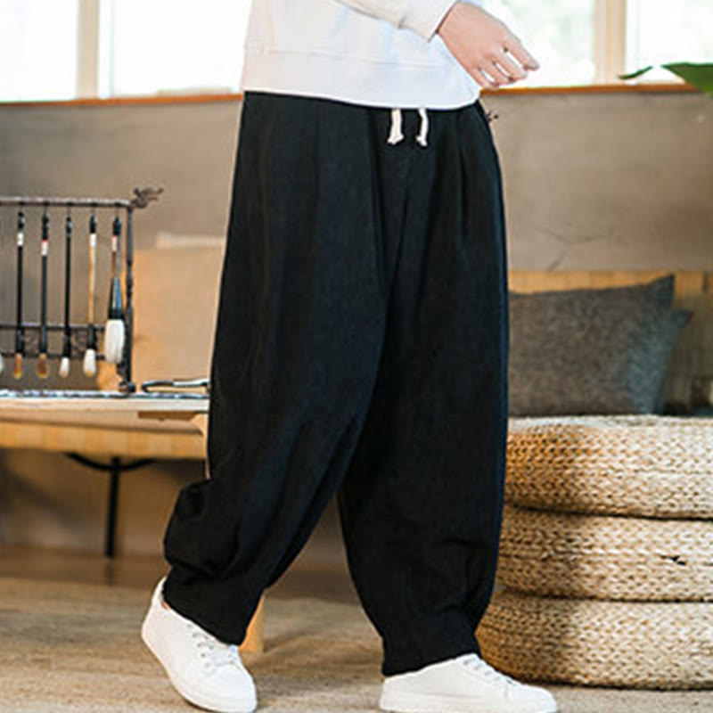 Pantaloni harem da uomo in velluto a coste con fodera in pile, stile retrò, con tasche, modello Buddha Stones - image 39