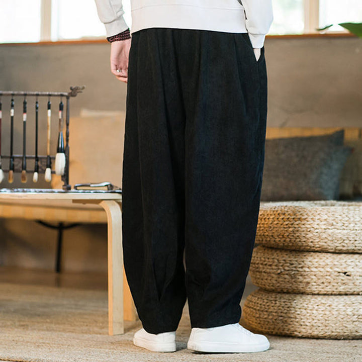 Pantaloni harem da uomo in velluto a coste con fodera in pile, stile retrò, con tasche, modello Buddha Stones - image 42