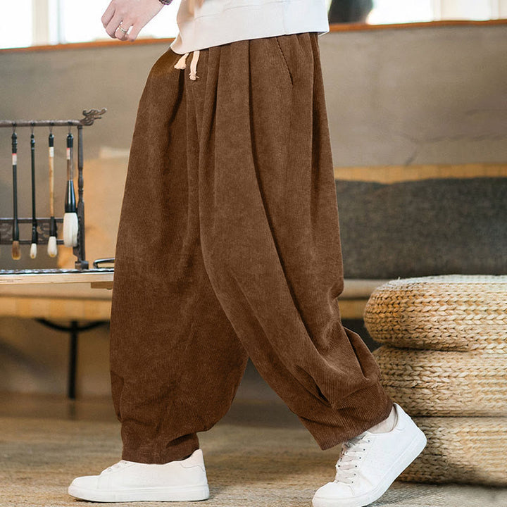 Pantaloni harem da uomo in velluto a coste con fodera in pile, stile retrò, con tasche, modello Buddha Stones - image 2