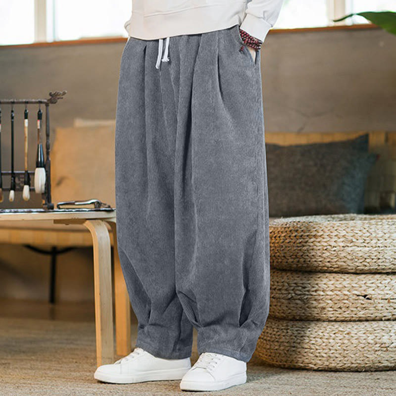 Pantaloni harem da uomo in velluto a coste con fodera in pile, stile retrò, con tasche, modello Buddha Stones - image 15