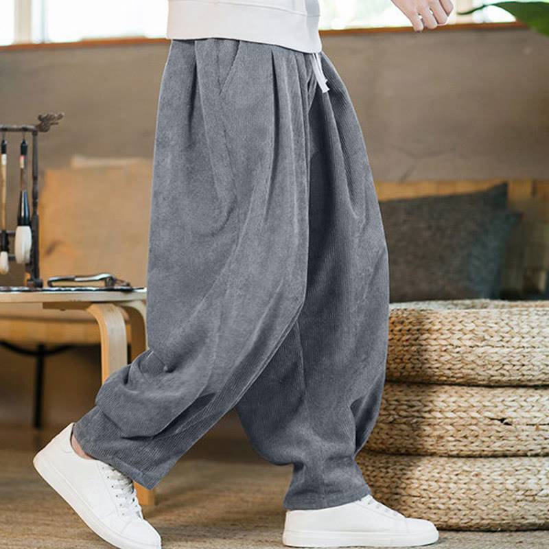 Pantaloni harem da uomo in velluto a coste con fodera in pile, stile retrò, con tasche, modello Buddha Stones - image 14
