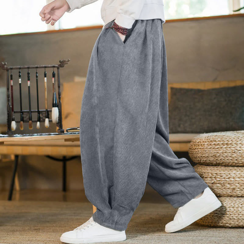 Pantaloni harem da uomo in velluto a coste con fodera in pile, stile retrò, con tasche, modello Buddha Stones - Grigio ardesia chiaro - US/UK/AU46, EU56 (5XL) - image 13