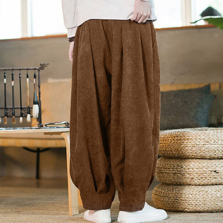Pantaloni harem da uomo in velluto a coste con fodera in pile, stile retrò, con tasche, modello Buddha Stones - image 7
