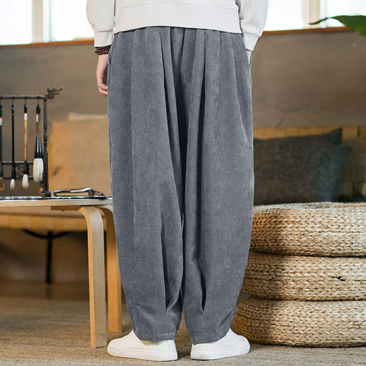 Pantaloni harem da uomo in velluto a coste con fodera in pile, stile retrò, con tasche, modello Buddha Stones - image 20
