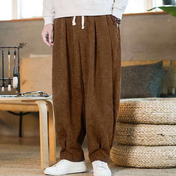 Pantaloni harem da uomo in velluto a coste con fodera in pile, stile retrò, con tasche, modello Buddha Stones - image 6