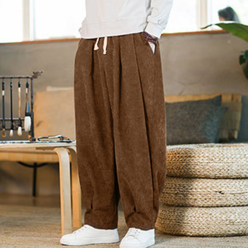 Pantaloni harem da uomo in velluto a coste con fodera in pile, stile retrò, con tasche, modello Buddha Stones - image 4
