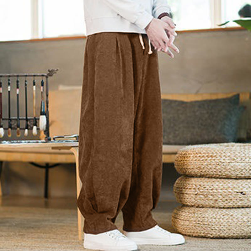 Pantaloni harem da uomo in velluto a coste con fodera in pile, stile retrò, con tasche, modello Buddha Stones - image 8