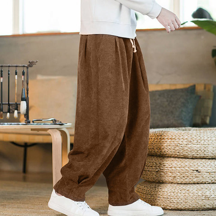 Pantaloni harem da uomo in velluto a coste con fodera in pile, stile retrò, con tasche, modello Buddha Stones - Verga d'oro scura - US/UK/AU46, EU56 (5XL) - image 1