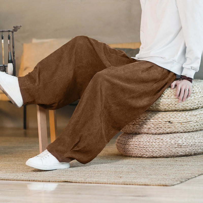 Pantaloni harem da uomo in velluto a coste con fodera in pile, stile retrò, con tasche, modello Buddha Stones - image 9