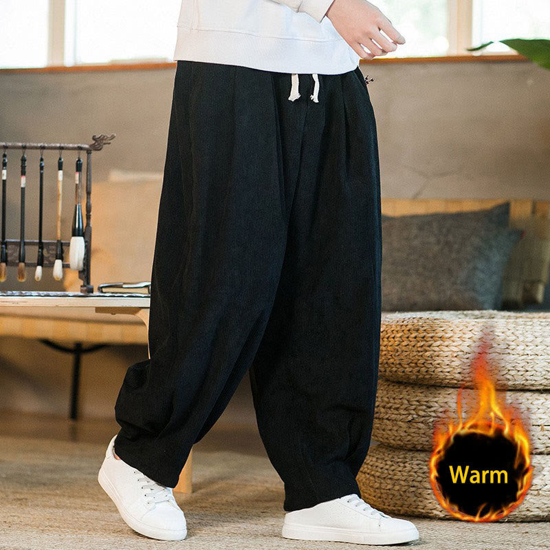 Pantaloni harem da uomo in velluto a coste con fodera in pile, stile retrò, con tasche, modello Buddha Stones - Nero (foderato in pile) - US/UK/AU46, EU56 (5XL) - image 35