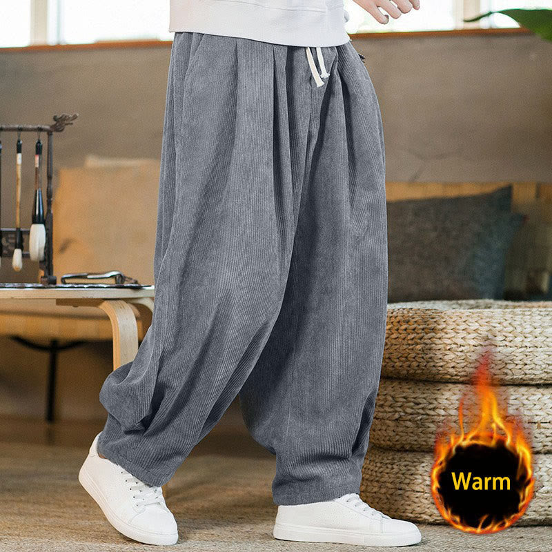 Pantaloni harem da uomo in velluto a coste con fodera in pile, stile retrò, con tasche, modello Buddha Stones - Grigio ardesia chiaro (foderato in pile) - US/UK/AU46, EU56 (5XL) - image 12