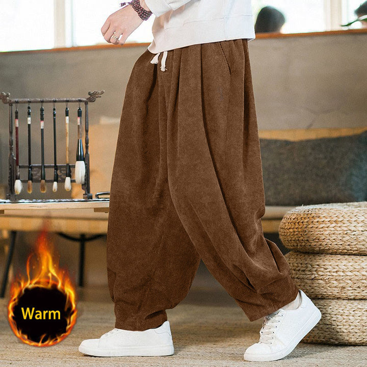 Pantaloni harem da uomo in velluto a coste con fodera in pile, stile retrò, con tasche, modello Buddha Stones - Giallo oro scuro (foderato in pile) - US/UK/AU46, EU56 (5XL) - image 0