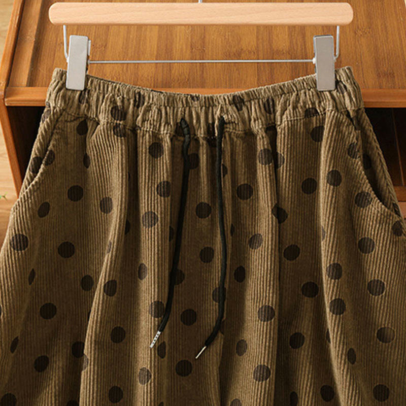 Gonna in velluto a coste con tasche da donna con motivo a pois invernali Buddha Stones - image 2