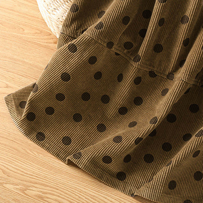 Gonna in velluto a coste con tasche da donna con motivo a pois invernali Buddha Stones - image 8