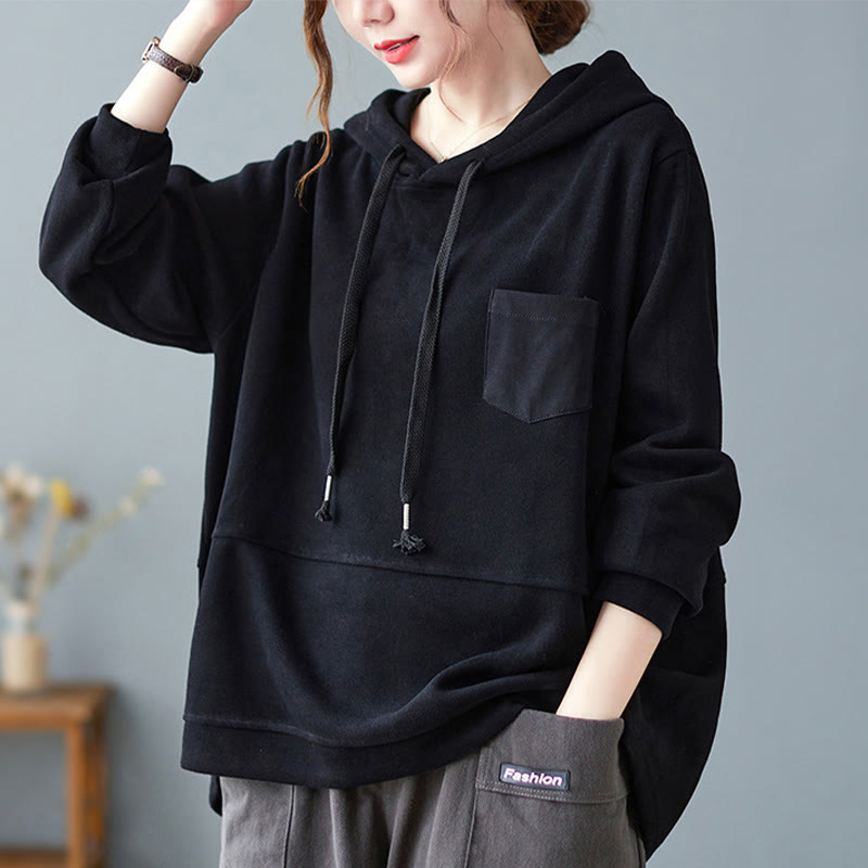 Felpa con cappuccio da donna a maniche lunghe in cotone con tasca decorativa e motivo Buddha Stones Fall Tinta unita - Nero - US8-10, UK/AU12-14, EU40-42 (2XL) - image 17